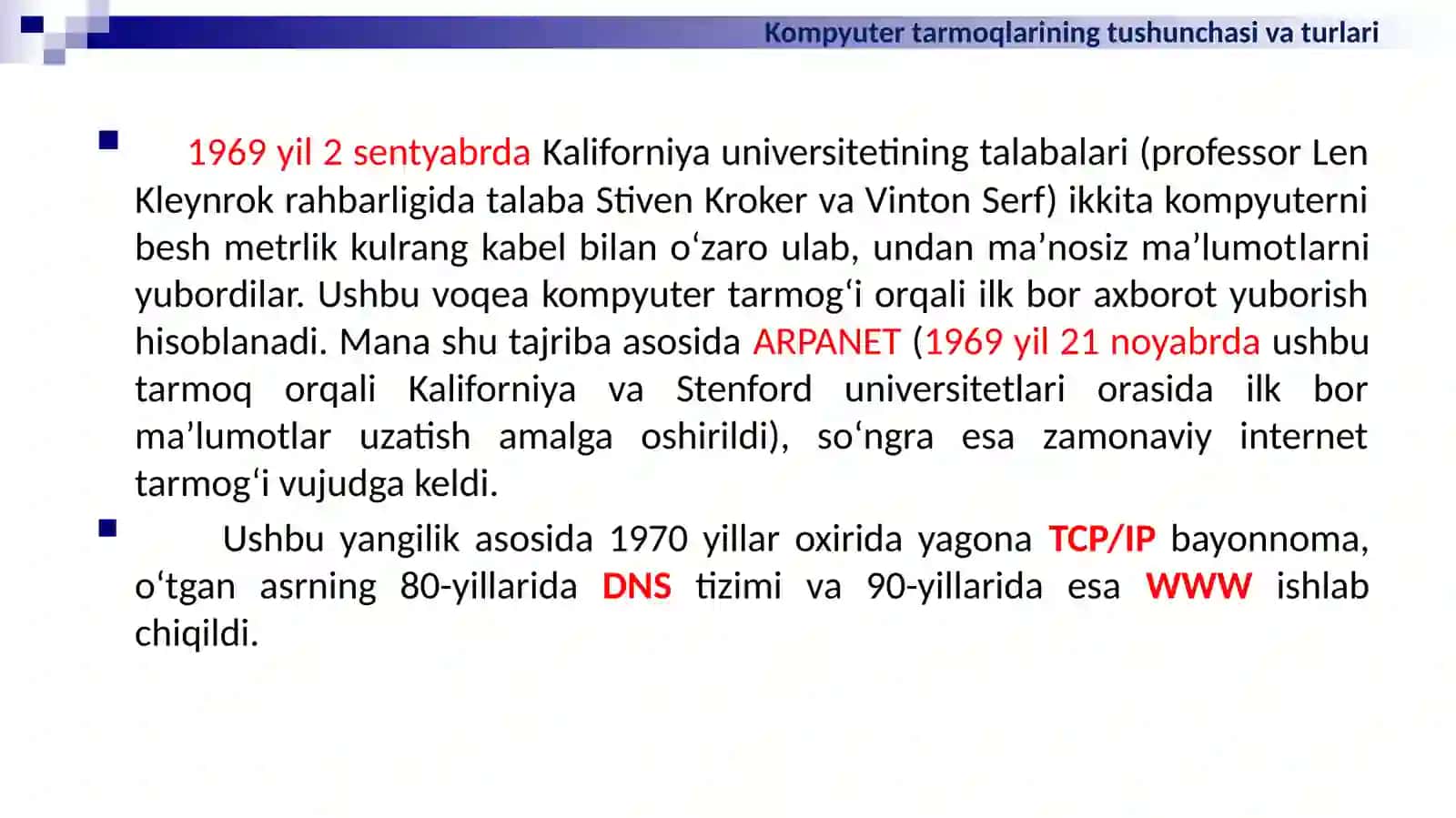 TARMOQ TEXNOLOGIYALARI VA INTERNET XIZMATLARI 3