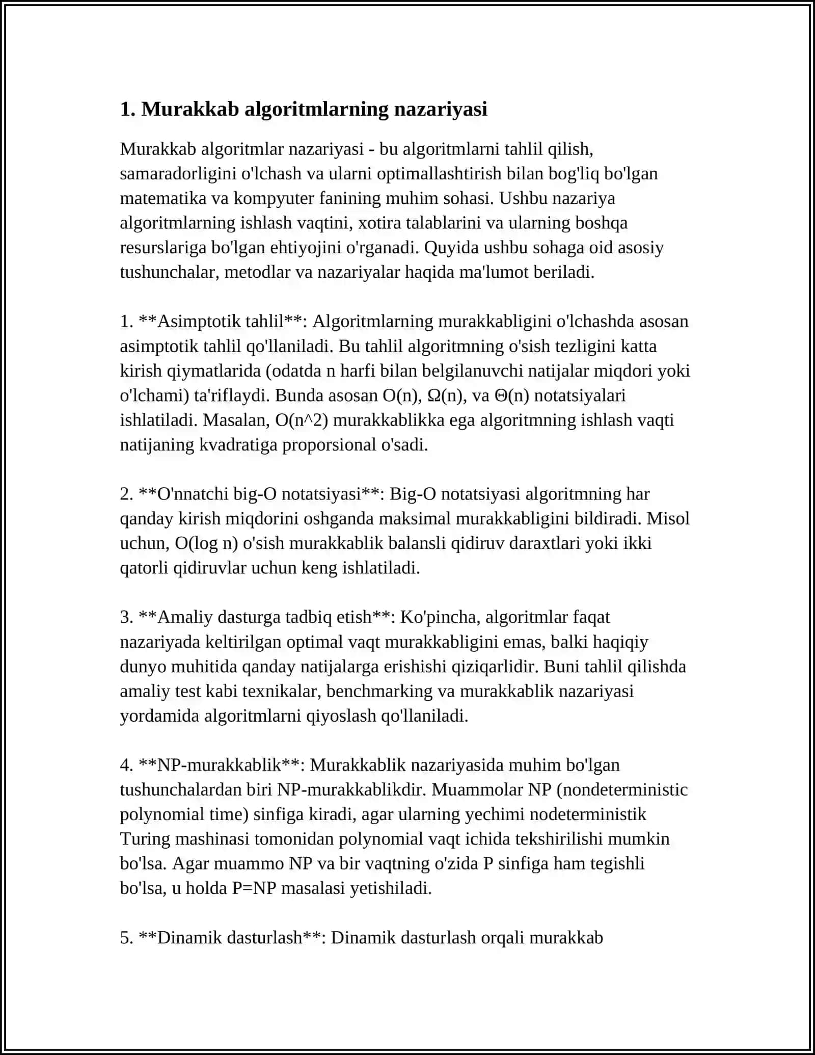 Murakkab Turdagi Algoritmalar va Ularning Qo'llanilishi 3