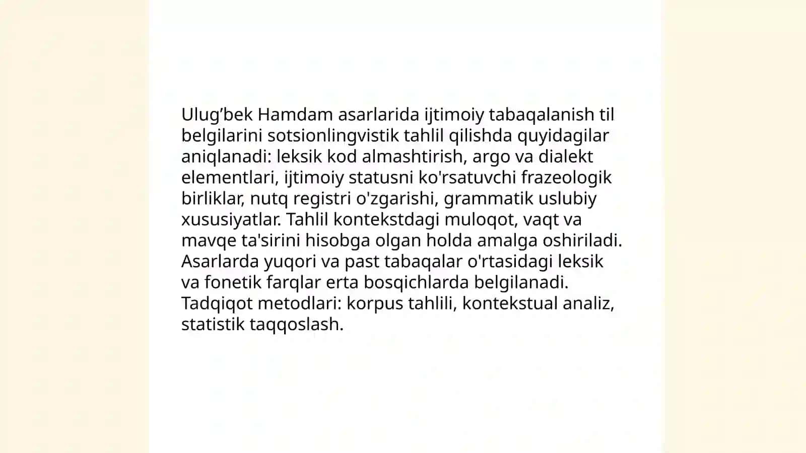 Ulug’bek Hamdam asarlari tilining sotsionlingvistik tahlili 3
