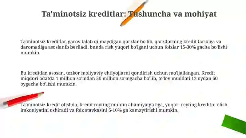 Ta'minotsiz kreditlar 3