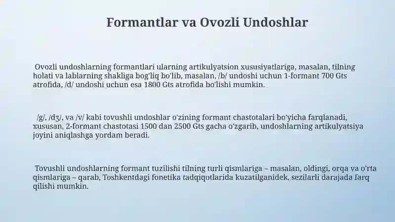 Formantlar va Ovozli Undoshlar 3