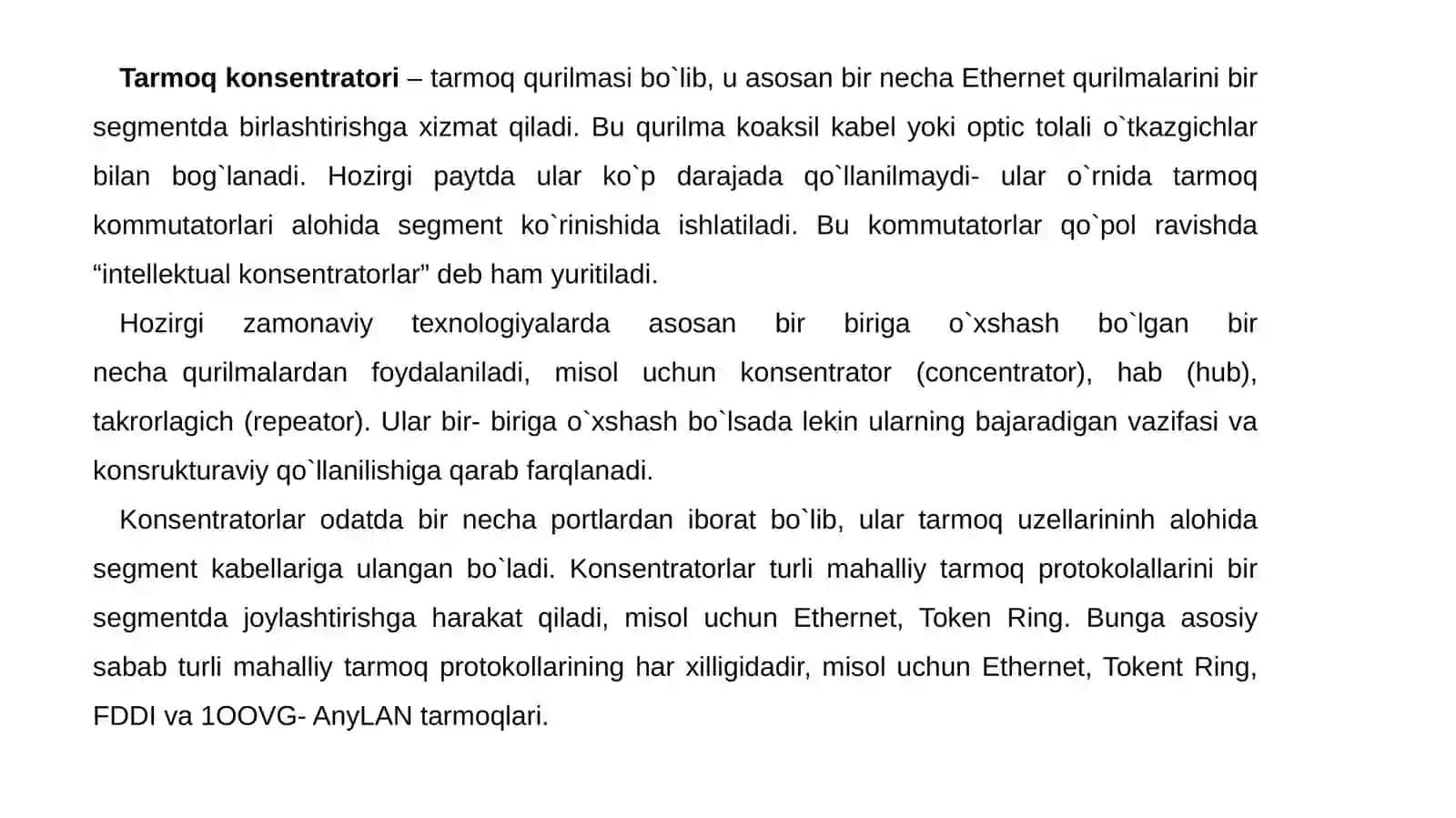 Tarmoqqurilmalari (Маршрутизатор-роутер, концентратор-ХАБ) 3