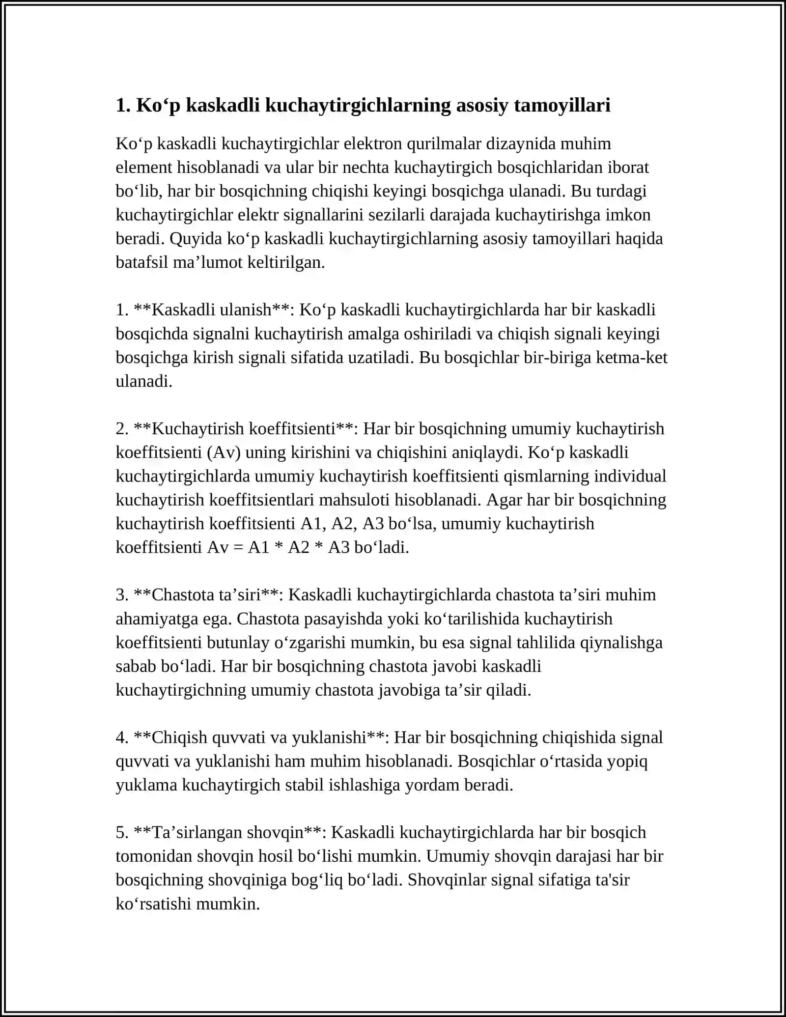 MUSTAQIL ISH Mavzu: KOʻP KASKADLI KUCHAYTIRGICHLAR 3