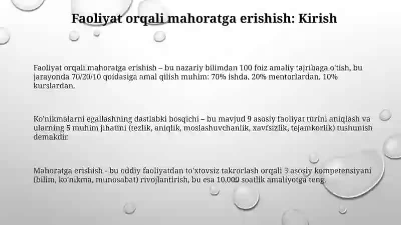 Faoliyatning oʻzlashtirilishi va malakalarini egallash 3