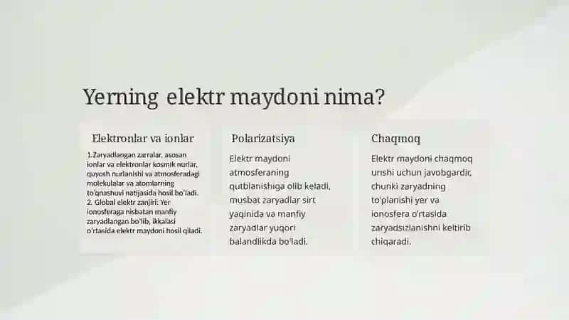Yerning elektr maydoni va uning o'lchovlari 3