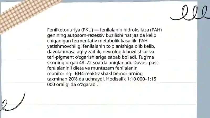 Fenilketonuriya - gen kasalligi 3