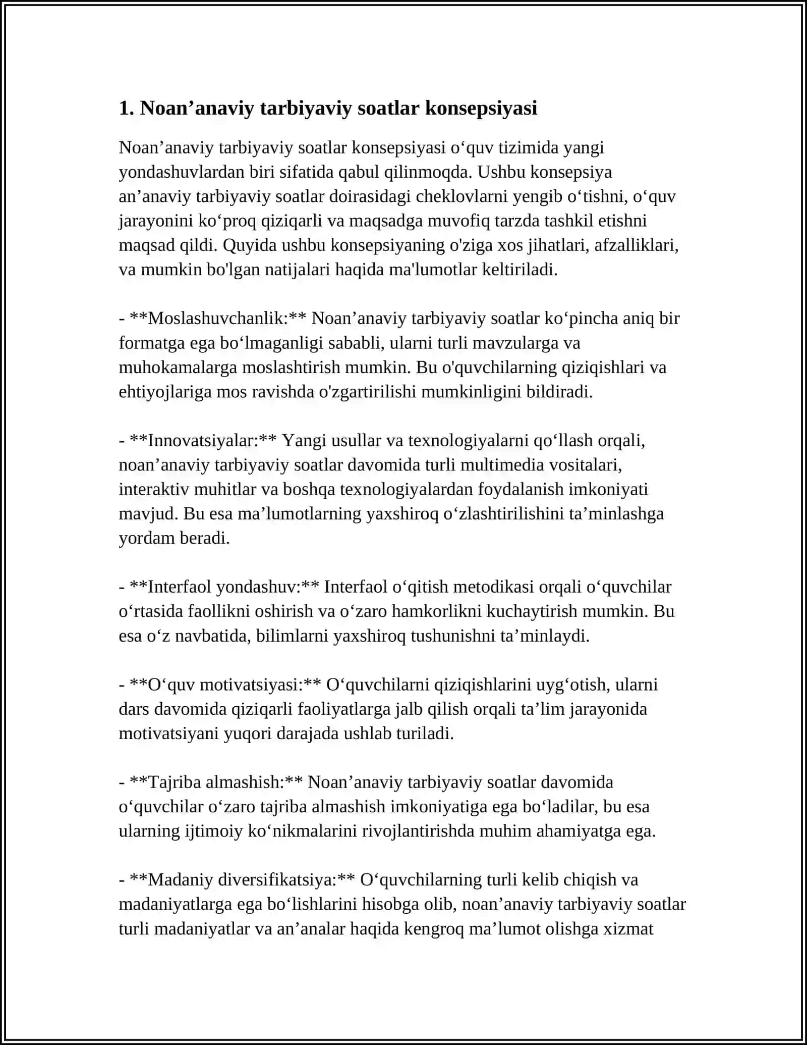 NOANʼANAVIY TARBIYAVIY SOAT MASHGʻULOTLARINI TASHKIL QILISH USULLARI 3