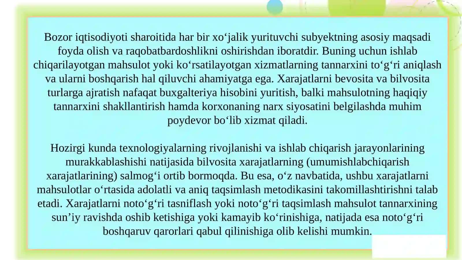 Bevosita va bilvosita xarajatlar hisobi SLAYD 3