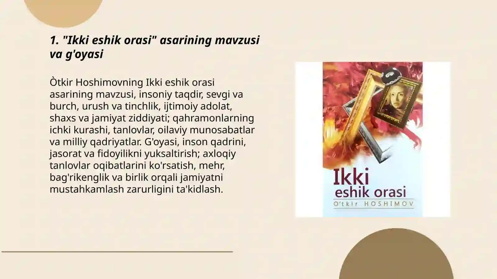 Òtkir Hoshimovning  Ikki eshik orasi  asari 3