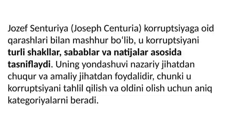 Jozef Senturiyaning korruptsiyaga oid qarashlari tasnifi” esse tayѐrlash. 3