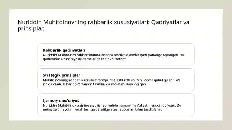 Nuriddin Muhitdinovning rahbarlik roli va siyosiy portreti 3
