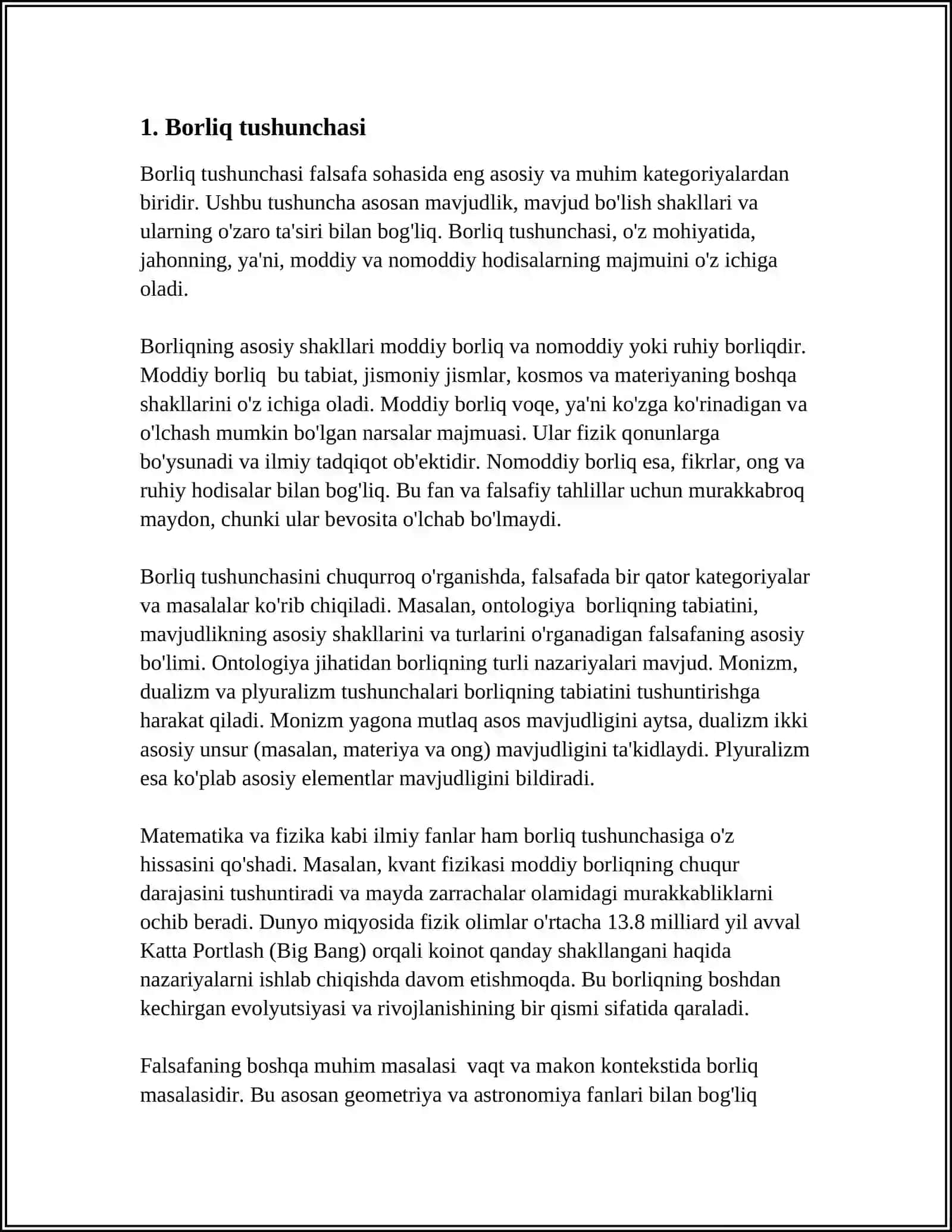 BORLIQ FALSAFASI ONTOLOGIYA 3