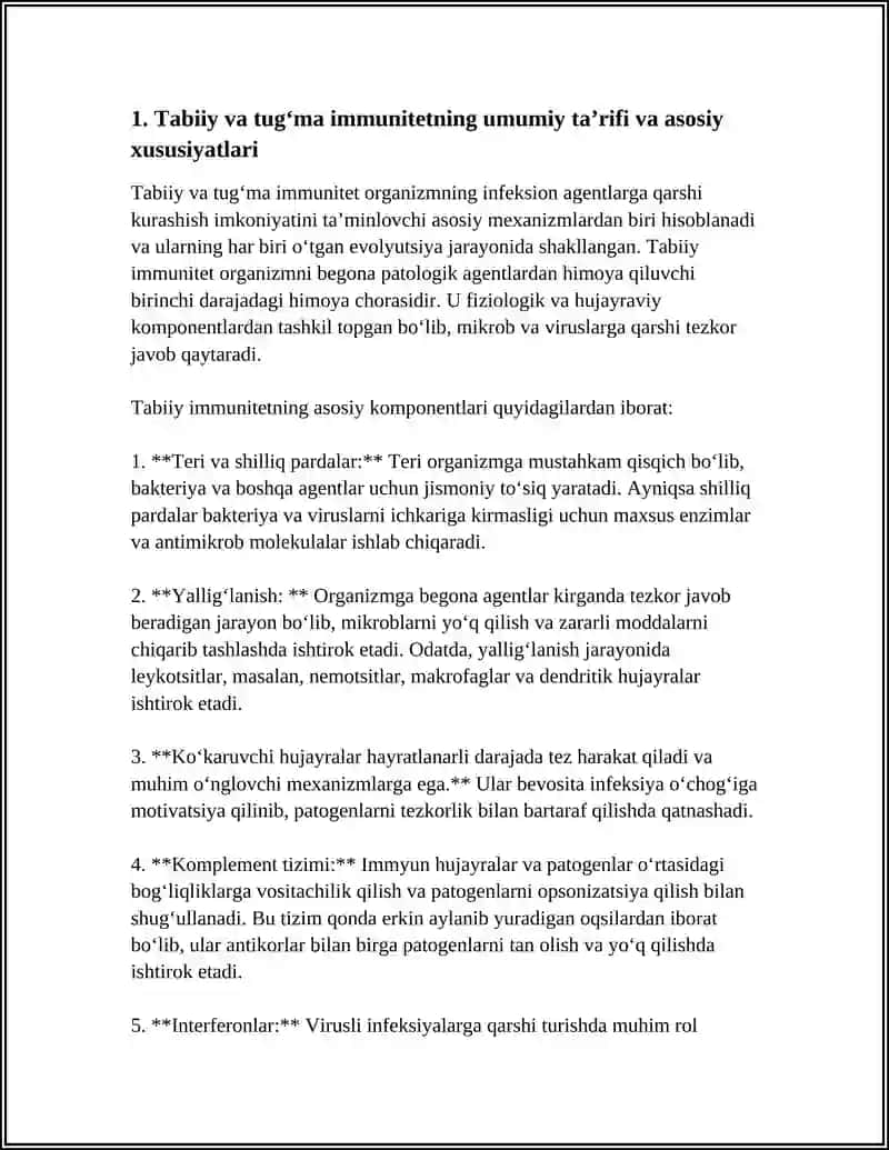 TABIIY VA TUGʻMA IMMUNITETNING O'ZIGA XOS XUSUSIYATLARI 3