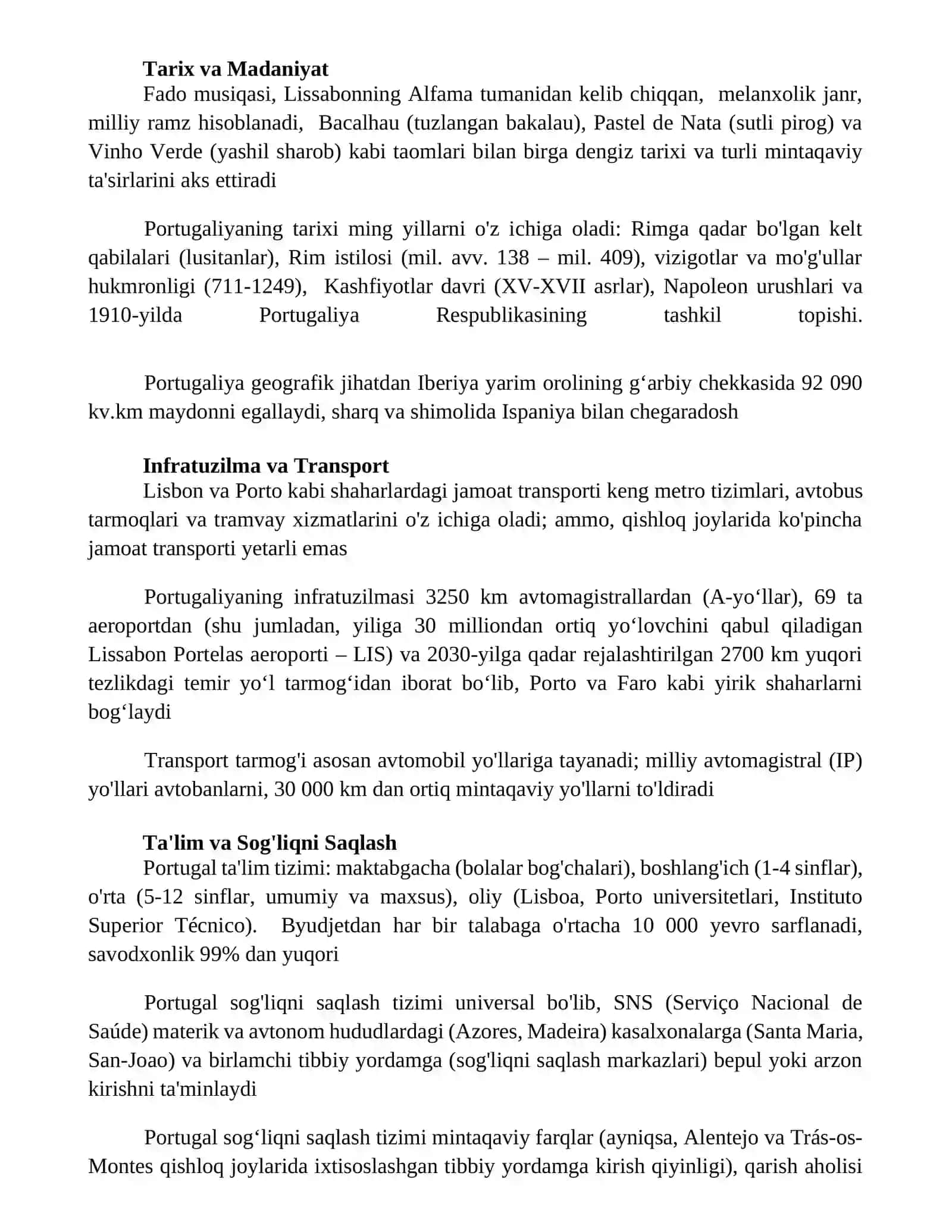 Portugaliya davlati haqida toʻliq maʼlumotlar 3