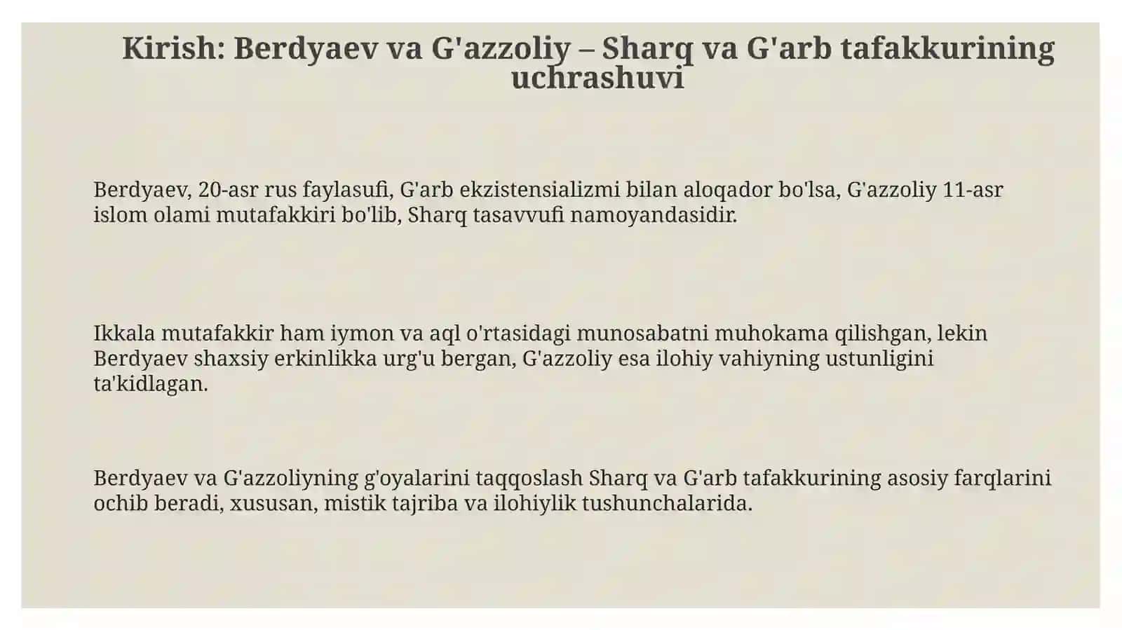Din va hurfikrlili. Berdyayevning va G'azzoliy g'oyalarini qiyoslash 3