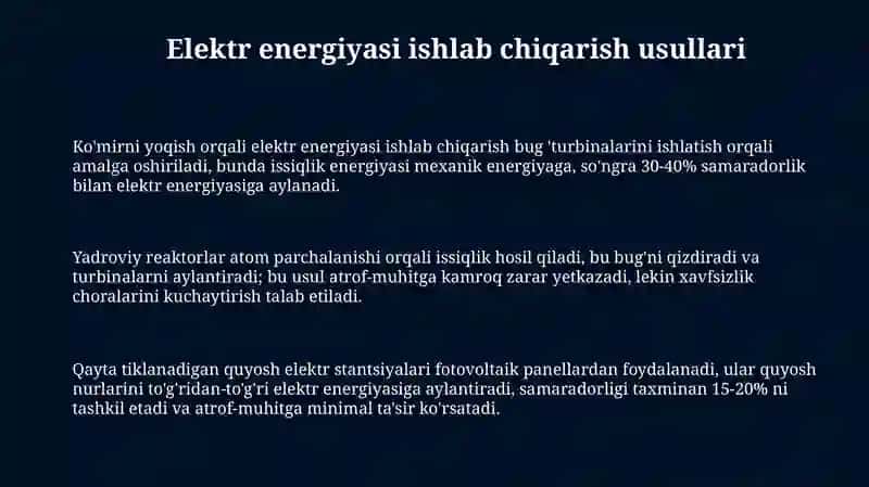 Elektr energiyasi ishlab chiqarish usullari 3