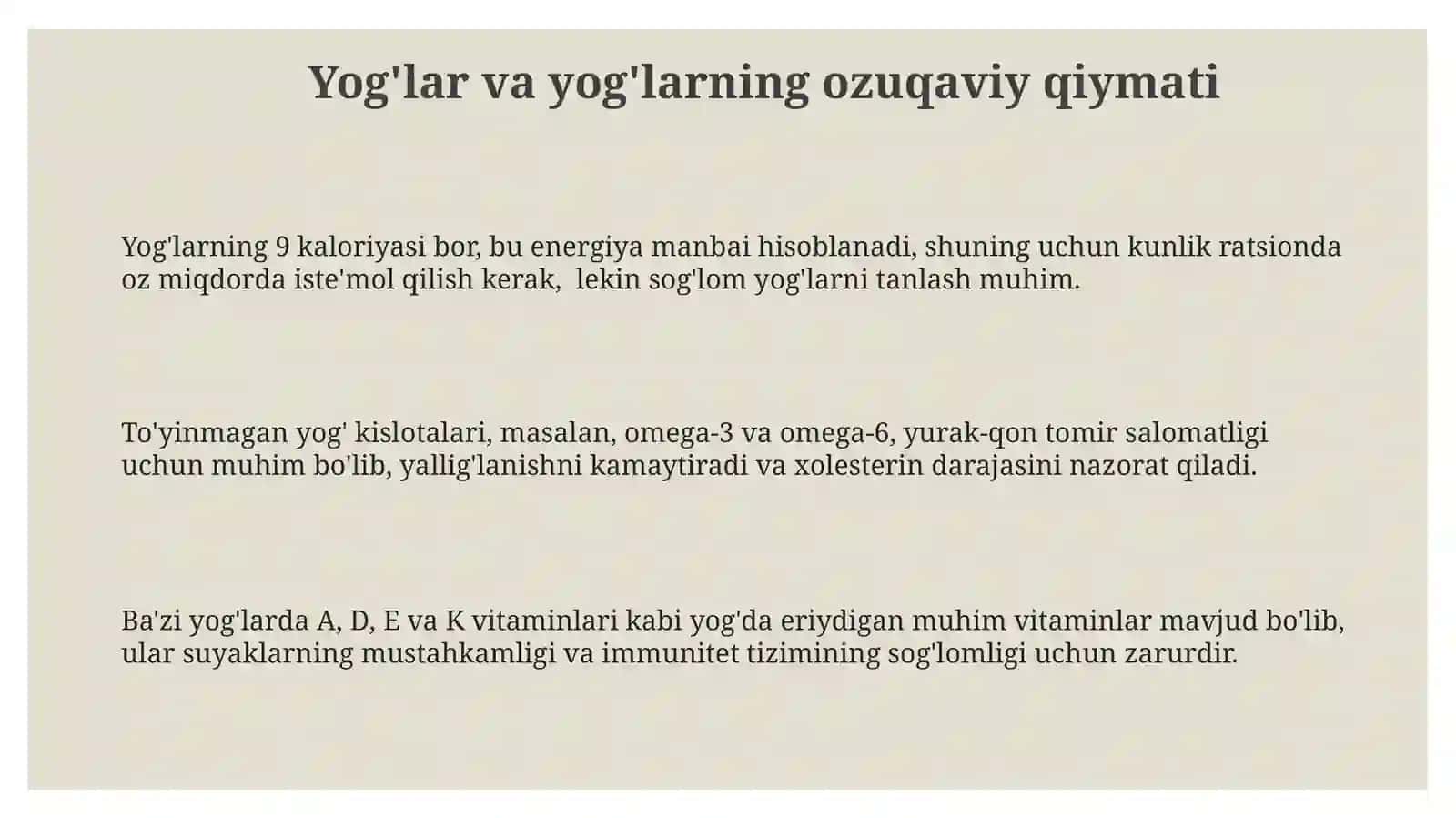 Yog'lar va yog'larning ozuqaviy qiymati 3