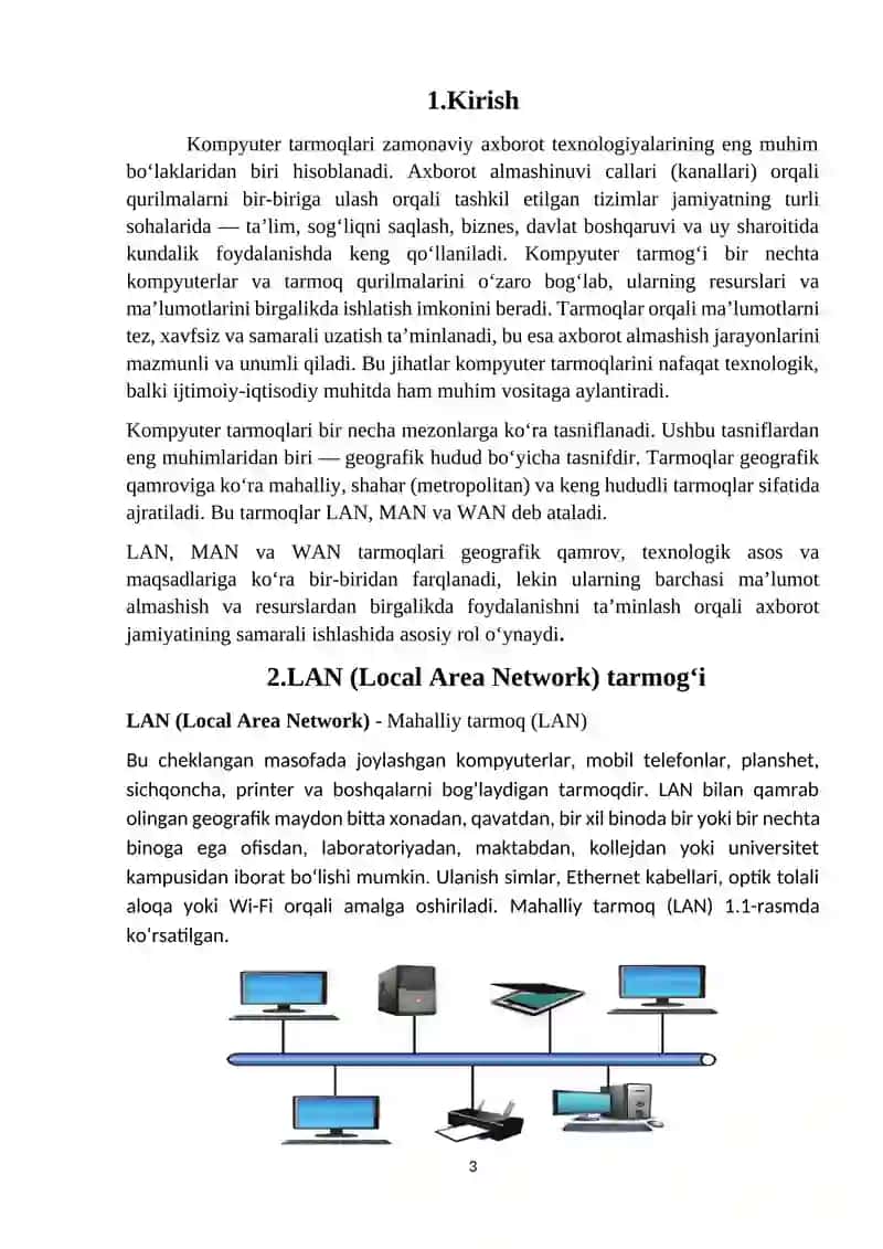 LAN, MAN va WAN tarmoqlarining farqi va qo‘llanish sohasi 3
