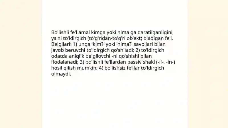 Bo'lishli va bo'lishsiz Fe'llar 3