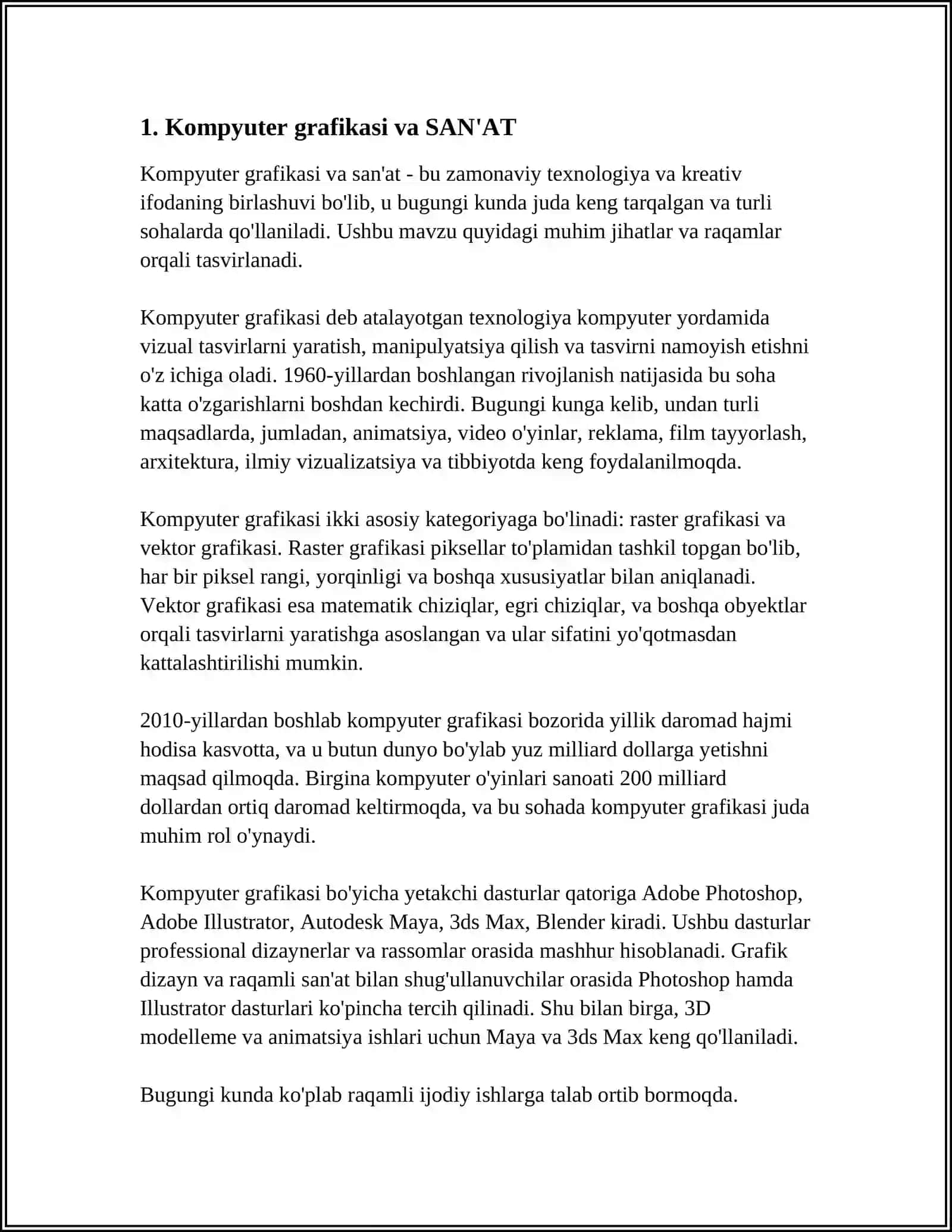 Kompyuter grafikasi va SAN'AT 3
