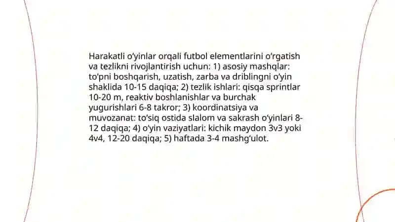 Harakatli oʻyinlar orqali sport oʻyinlari elementlarini oʻrgatish.Josmoniy sifatlarni rivojlantiruvchi harakatli oʻyinlarni oʻrgatish 3