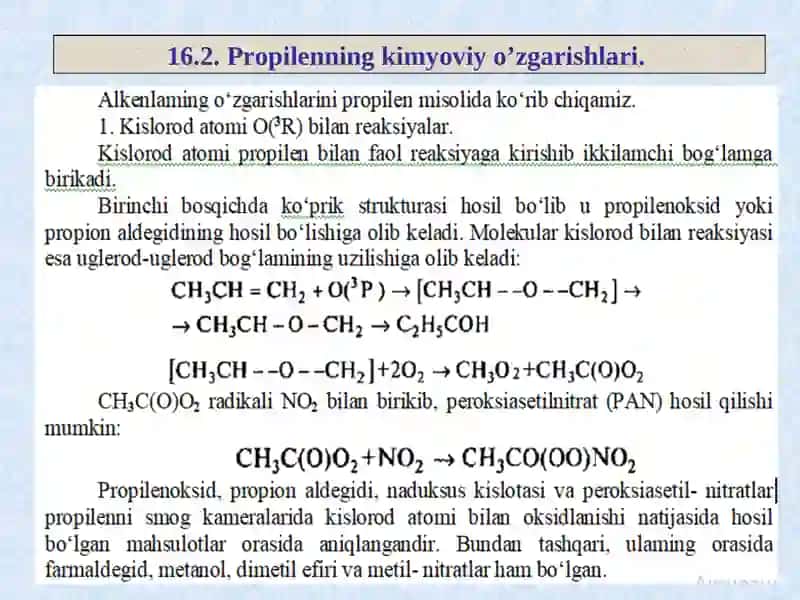 Propilenning kimyoviy o’zgarishlari 3