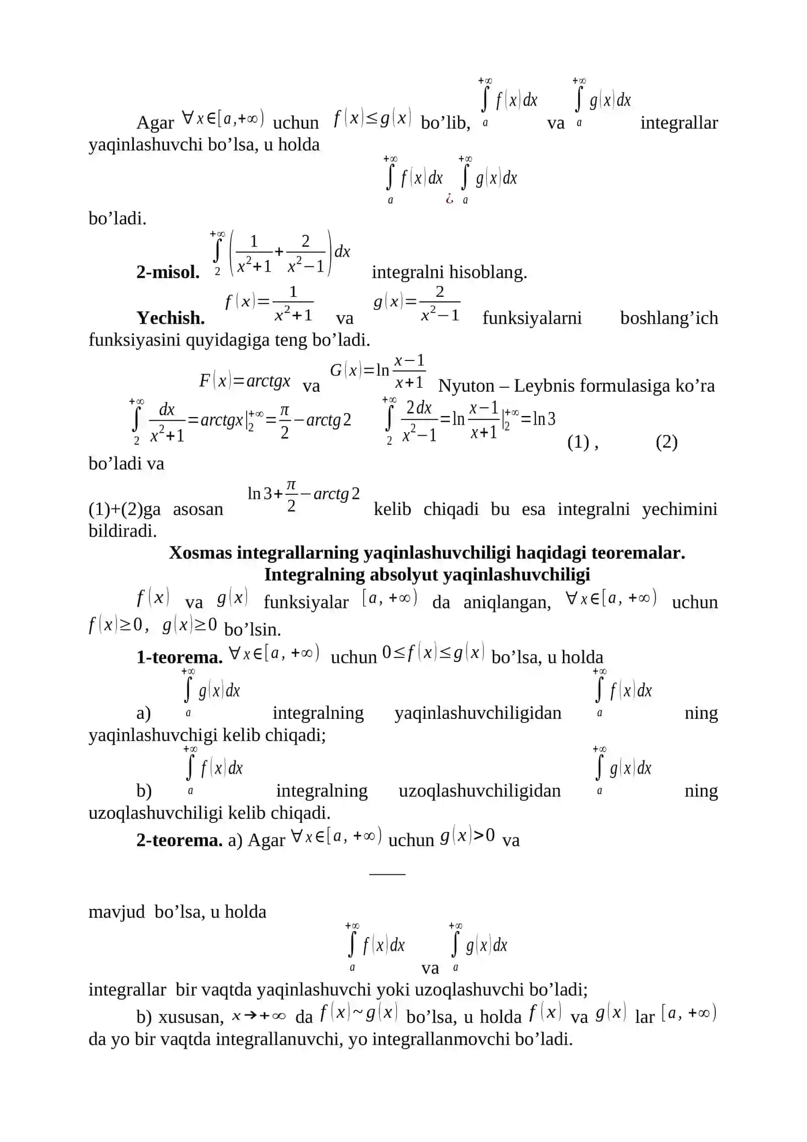 Xosmas integrallar va ularning yaqinlashuvchiligi 3