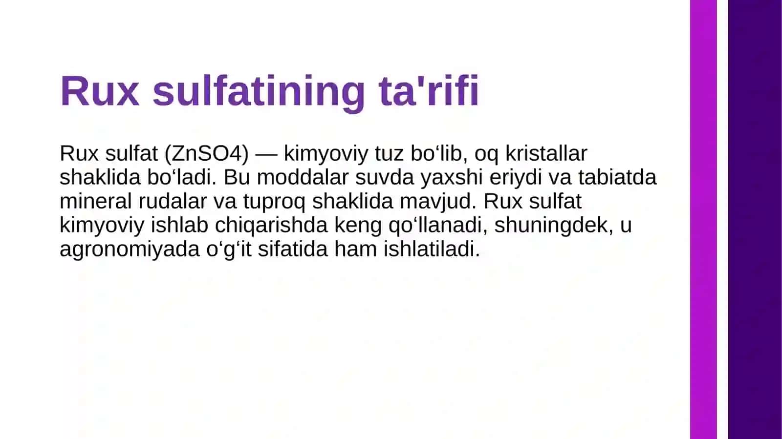 Rux  sulfat  tuzini  olinishi  va  xossalari 3