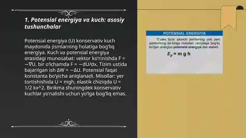 Potensial energiya bilan kuch orasidagi bog'lanish 3