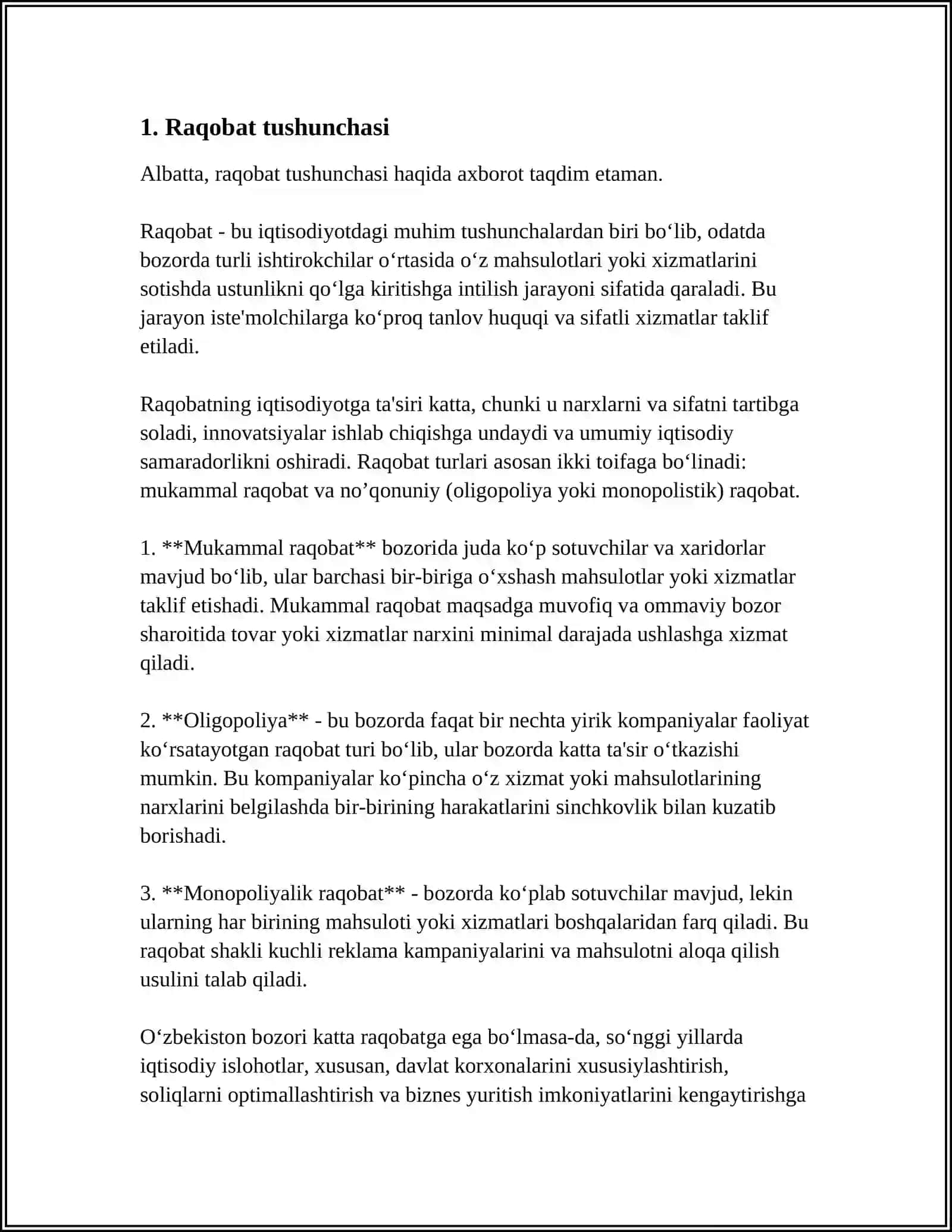 MUSTAQIL ISH Mavzu: RAQOBAT VA MONOPOLIYA 3