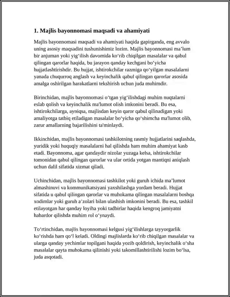 MAJLIS BAYONNOMASI MATNI TAYYORLASH 3