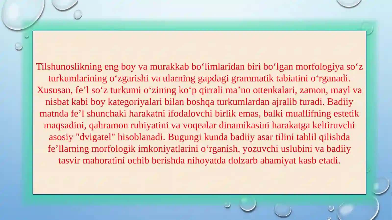 Badiiy asardagi fe’llarning morfologik xususiyatlari SLAYD 3