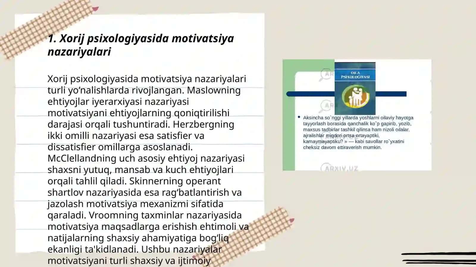 Xorij psixologiyasida motiv va mativatsiya muammosi 3