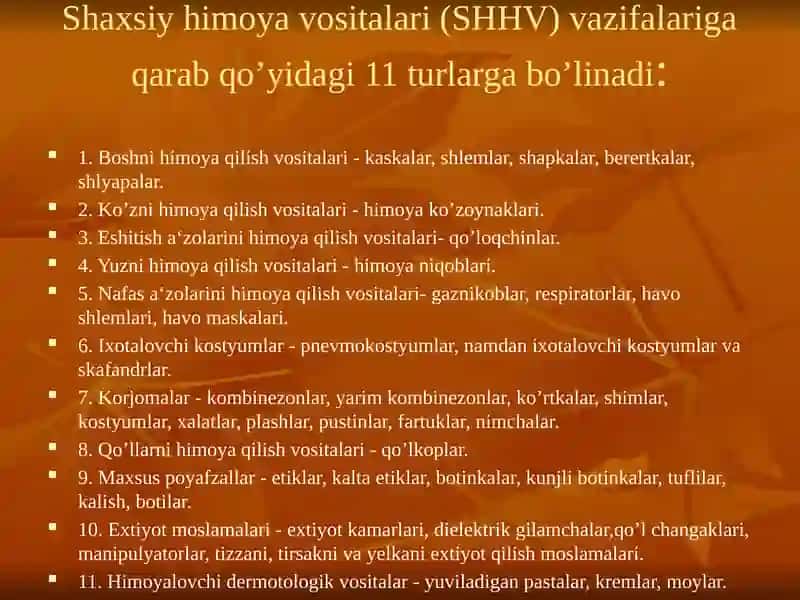 Shaxsiy himoya vositalari. Maxsus himoya vositalari. Shaxsiy tibbiy vositalar va ulardan foydalanish 3
