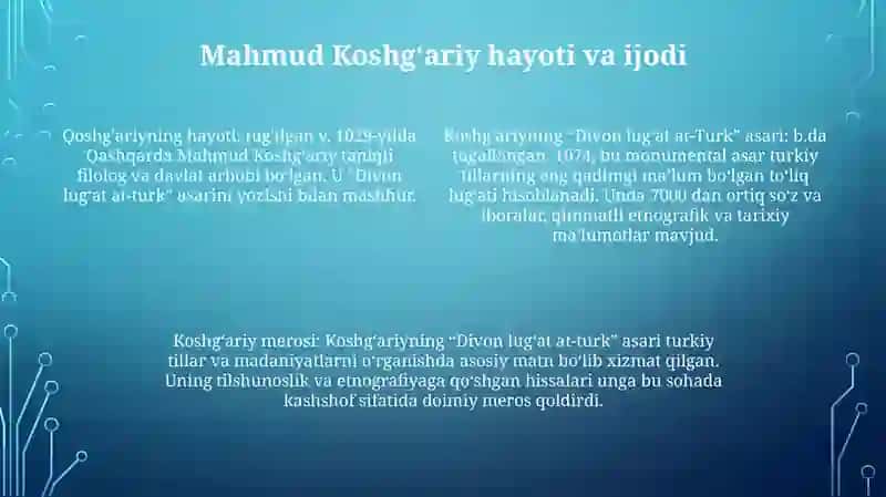 Mahmud KoshgʻAriyning " Devoni LugʻAti Turk" Asari 3