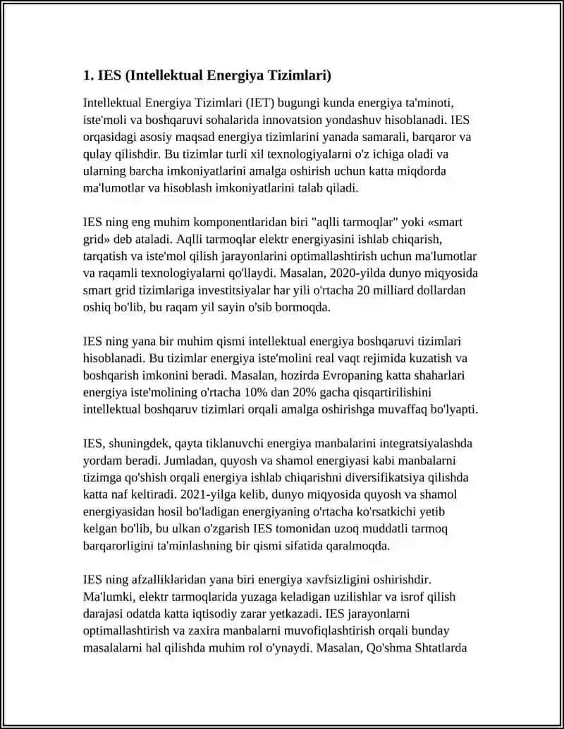 Intellektual Energiya Tizimlari (IES) 3