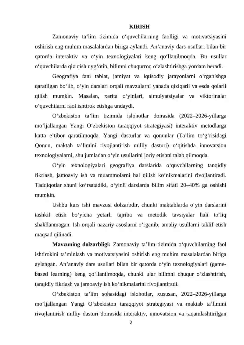 GEOGRAFIYA DARSLARIDA O‘YIN DARSLARINI TASHKIL ETISH 3