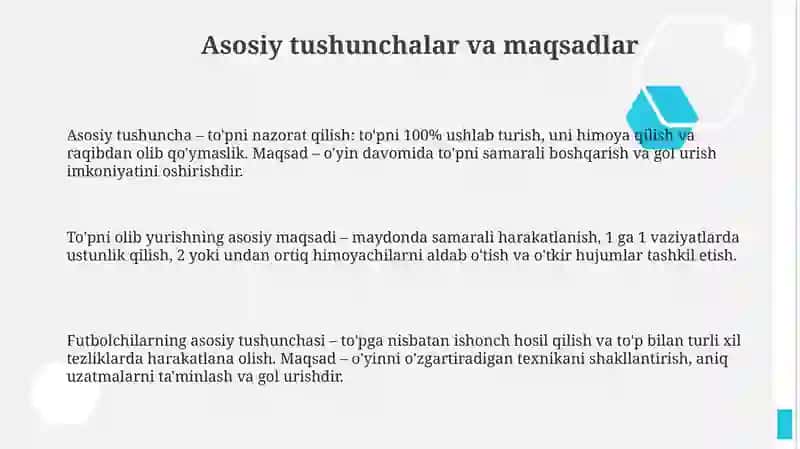 Futbolda toʻpni olib yurish texnikasini oʻrgatish metodikasi 3