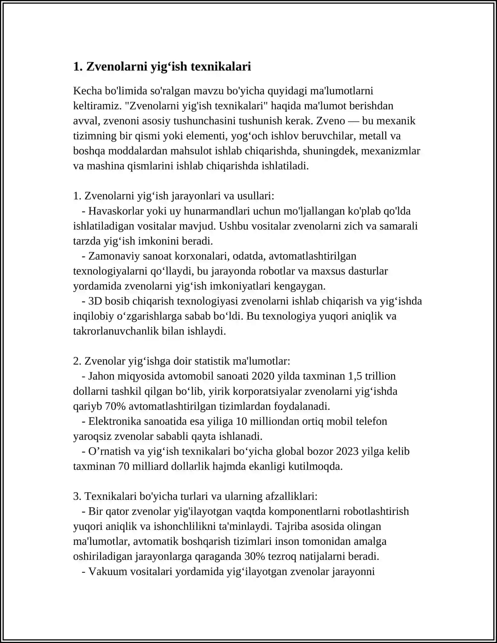 Zvenolarni yigʻish texnikalari 3