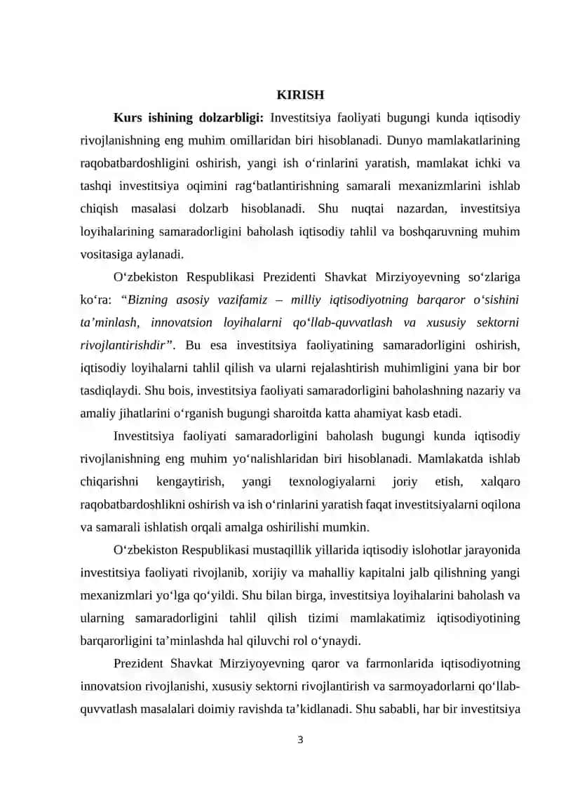 INVESTITSIYA FAOLIYATI SAMARADORLIGINI BAHOLASH 3