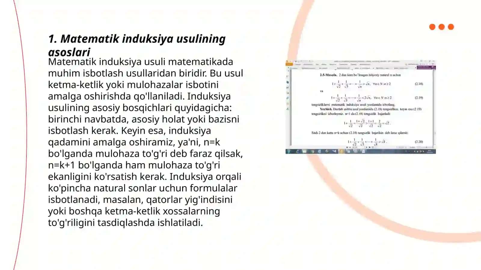 Matematik induksiya usulini o'rganish 3