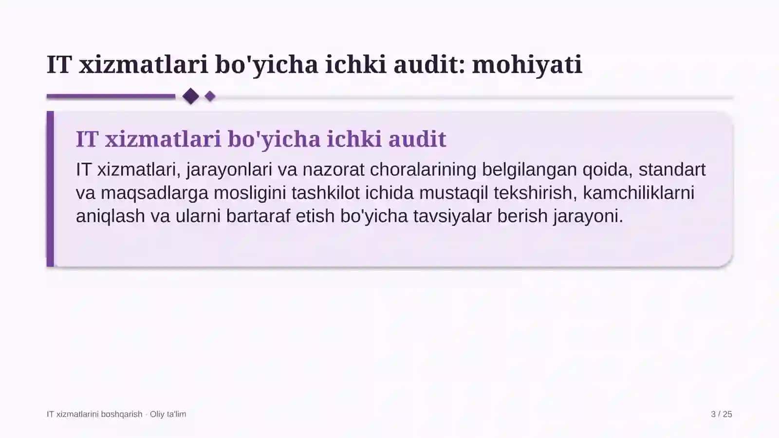 IT Xizmatlarini Boshqarish · Oliy Ta'lim 3
