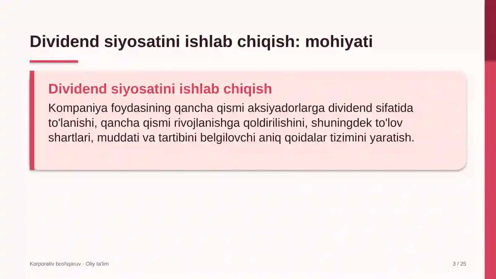 Ekskursiya byurolarida dividend siyosatini ishlab chiqish 3