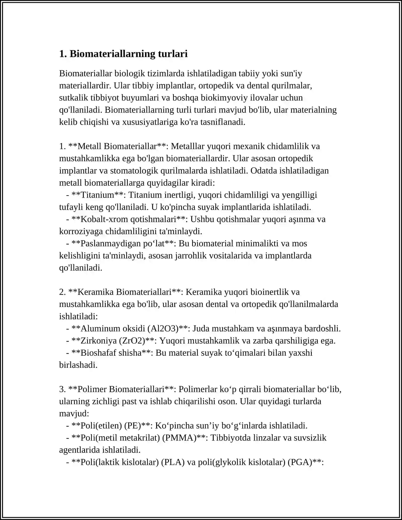 BIOMATERIALLAR TOʻGʻRISIDA UMUMIY MA'LUMOT 3