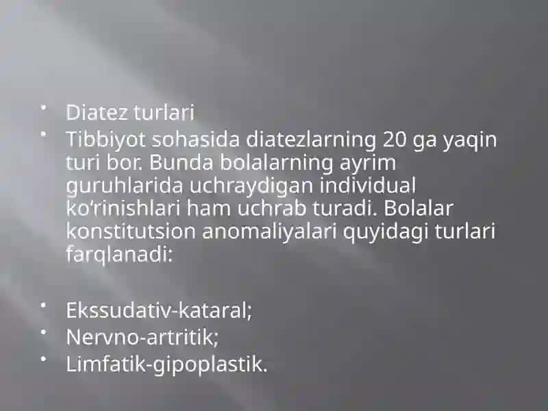 Bolalarda diatezlar – turlari, sabablari, tashxislash va davolash usullari 3