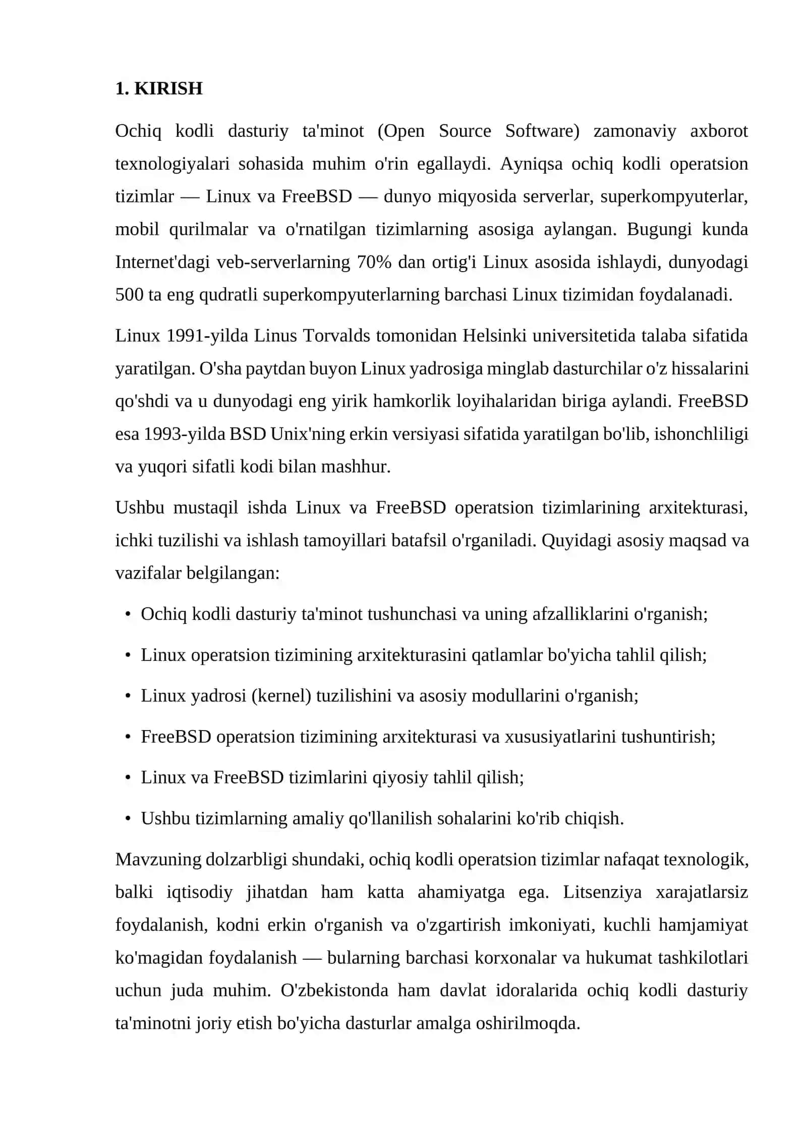 Ochiq kodli operatsion tizimlar (Linux, FreeBSD) arxitekturasi tahlili 3