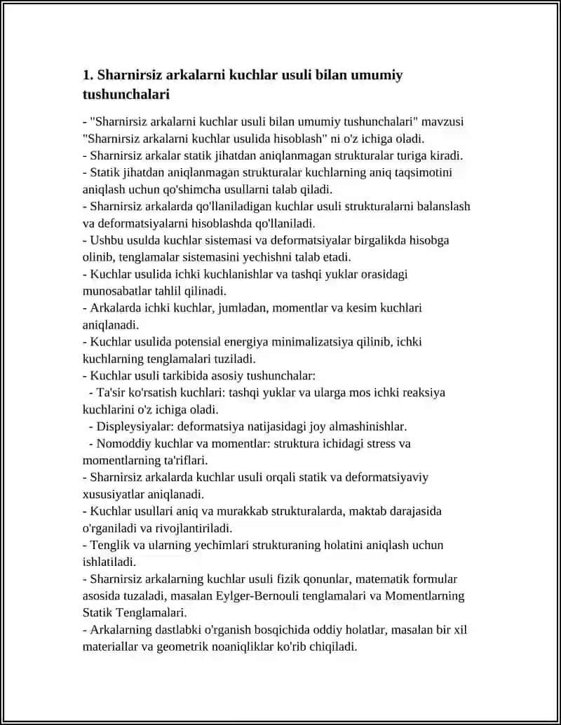 SHARNIRSIZ ARKALARNI KUCHLAR USULIDA HISOBLASH 3