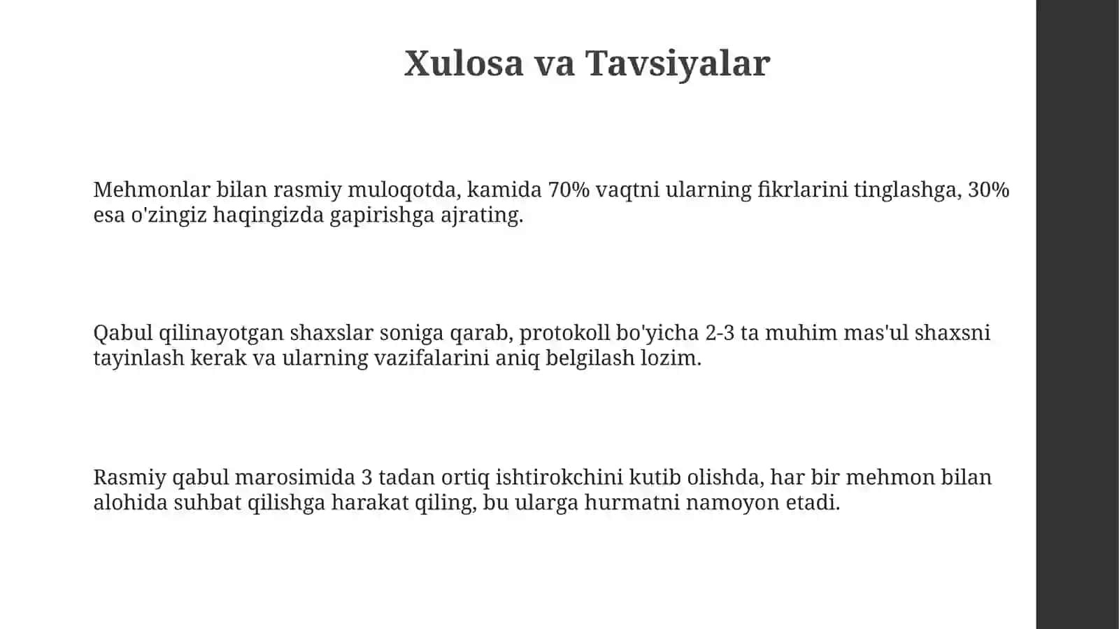 Rasmiy qabul etiketi boʻyicha misollar bilan tanishish 3
