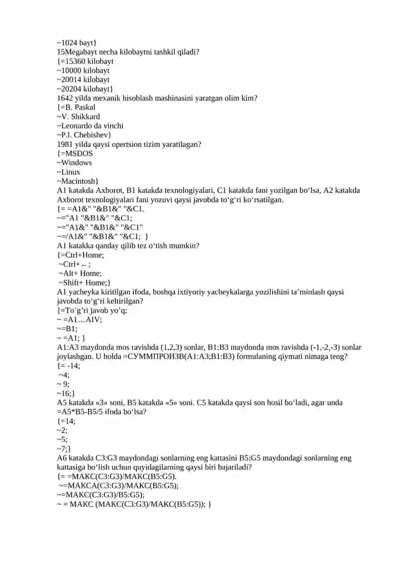Informatika fanidan  400 ta test savollari va javoblari. 3
