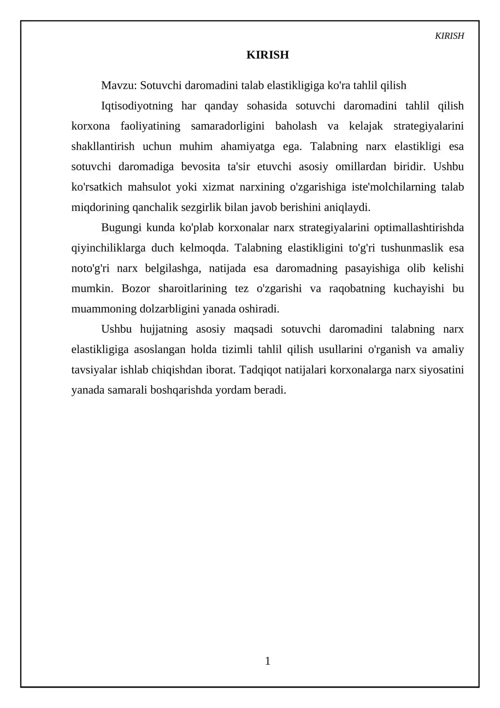 Sotuvchi daromadini talab elastikligiga ko'ra tahlil qilish 3